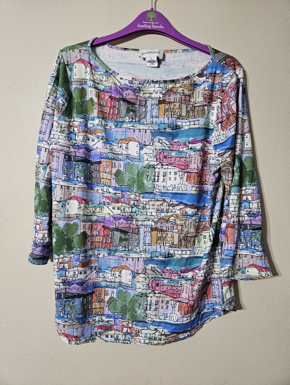Peck & Peck Multicolor Cityscape Print Long Sleeve Top - Picture 2 of 4